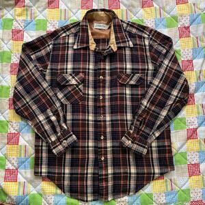Vintage 80s Mens Brown Plaid Flannel Hunting Shirt‎ // Size Large